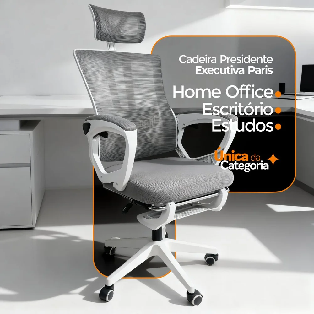 Imagem 5 de 5 do produto Cadeira De Escritório Presidente Oficial Paris - Cinza - 3