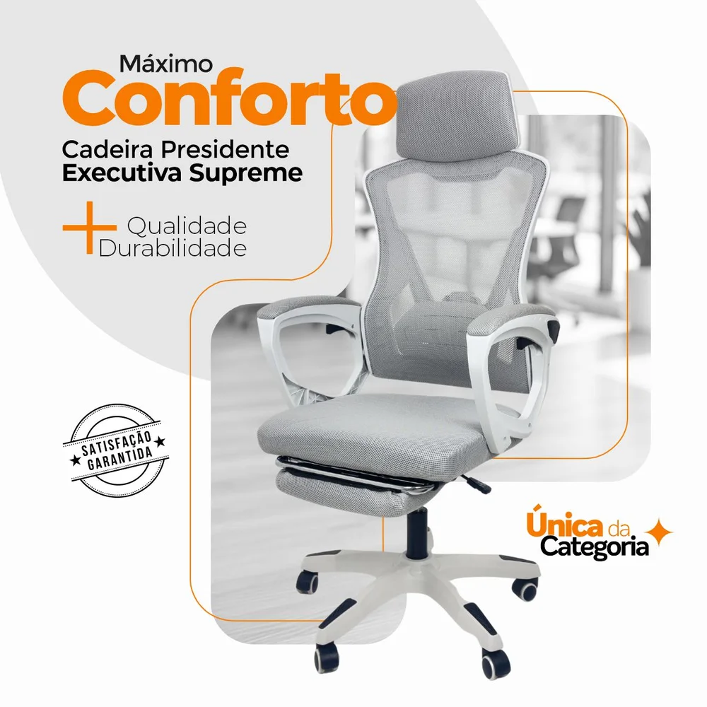Imagem 4 de 5 do produto Cadeira De Escritório Presidente Oficial Supreme - Cinza - 2