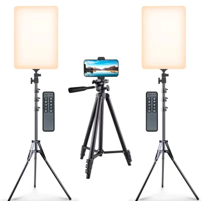 Kit 2 Ring Light Profissional Iluminador Retangular 19" + 1 Tripé Celular E Maquina Fotográfica 1,3m
