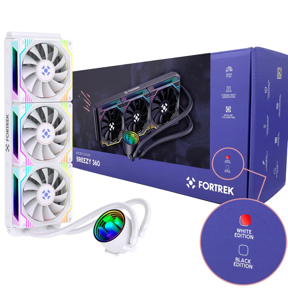 Imagem 4 de 5 do produto Water Cooler 360mm Fortrek Breezy, RGB, White - Breezy 360 Br