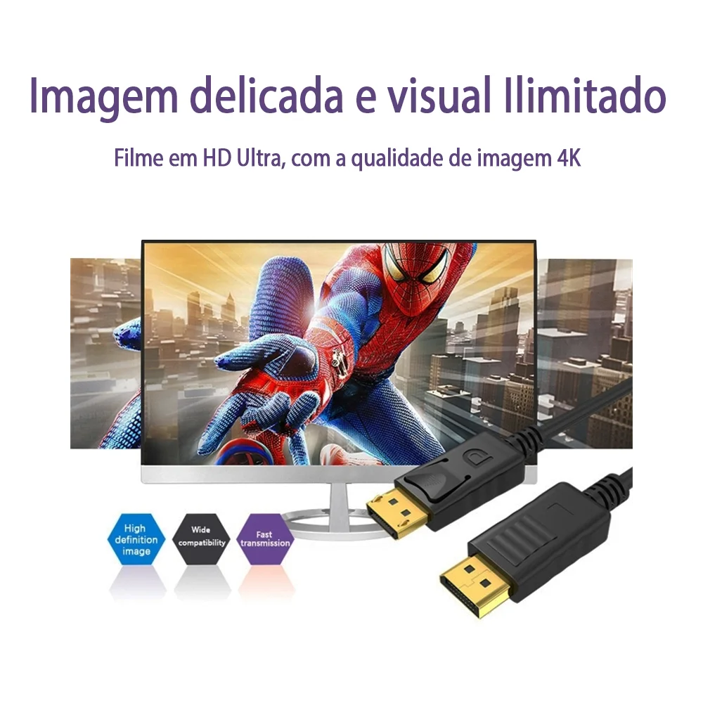 Imagem 2 de 5 do produto Cabo Displayport 4k E 8k 60hz Ultra Hd Full Hd - 1.5m