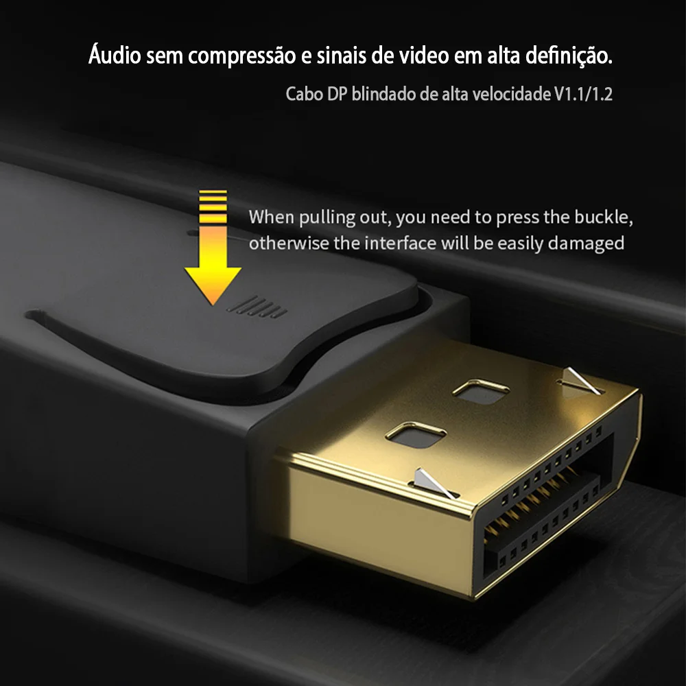Imagem 3 de 5 do produto Cabo Displayport 4k E 8k 60hz Ultra Hd Full Hd - 1.5m