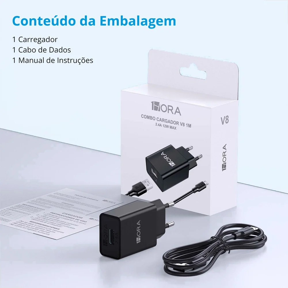 Imagem 4 de 5 do produto Carregador 5v 2.4a 12w + Cabo De Dados V8 1m 2.1a Pvc Vq-t05