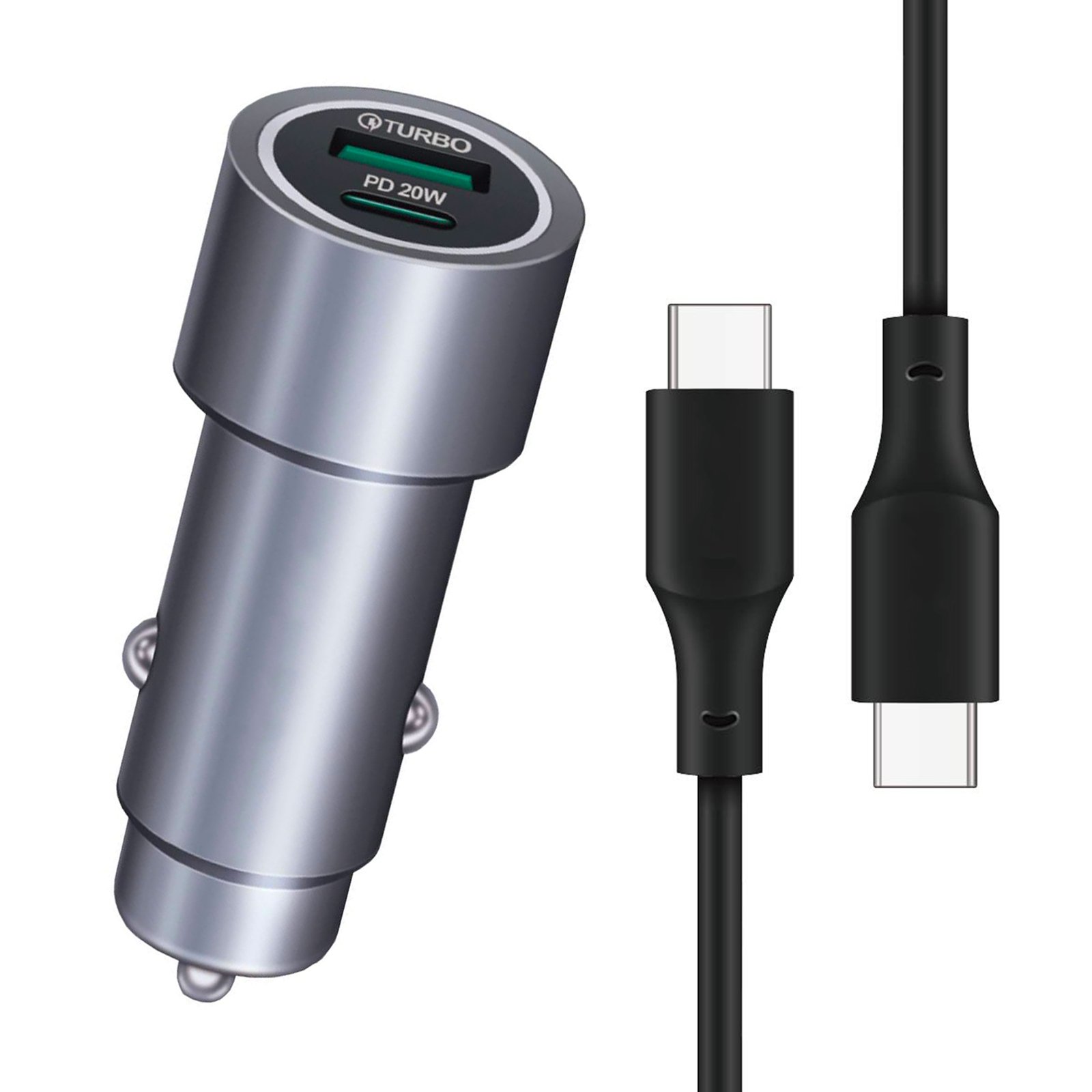 Carregador Veicular Turbo 20w Usb E Tipo-c Com Cabo Usb-c 1m