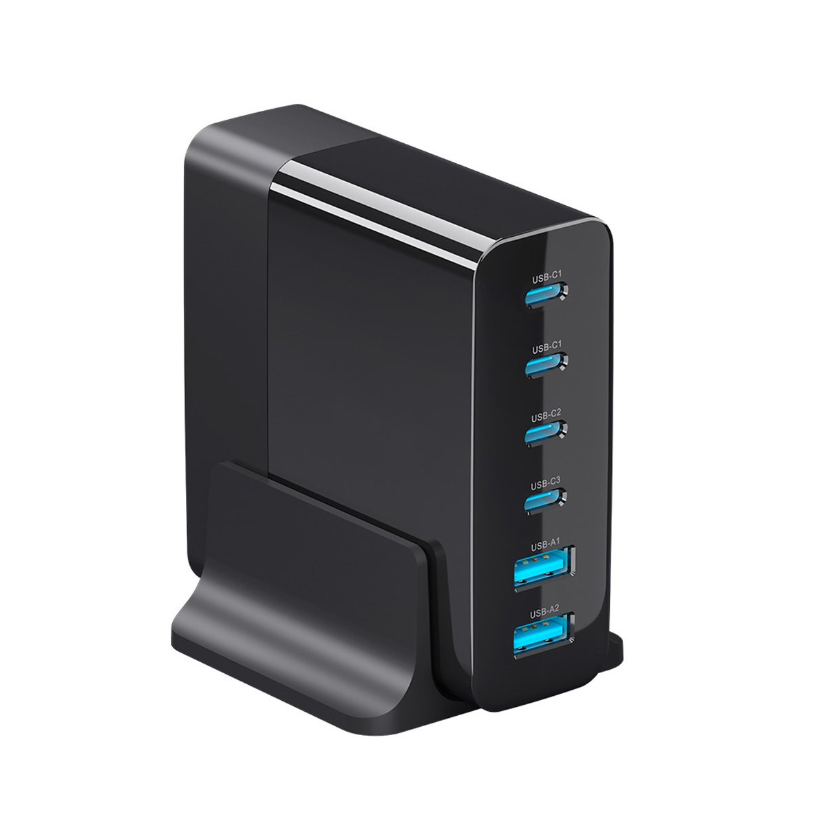 Estação Carregador Turbo Celular Tomada 2 Usb + 4 Tipo-c 80w Cor:preto