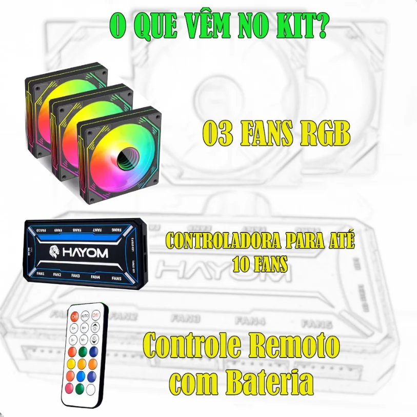 Imagem 3 de 5 do produto Kit Fan 3 Coolers Ventoinha Para PC Gamer RGB C/ Controladora Fc1308 Hayom