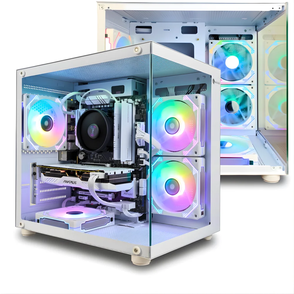 Imagem 4 de 5 do produto Gabinete Gamer Aquário Branco com 5 Fans RGB Inclusas Mini Tower para Placas Micro Atx Mini ITX Vidro Temperado
