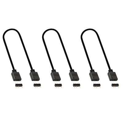 Kit 3 Cabo Extensor para LED, ARGB de 3 Pinos (5v), Comprimento 300mm (30cm), Preto
