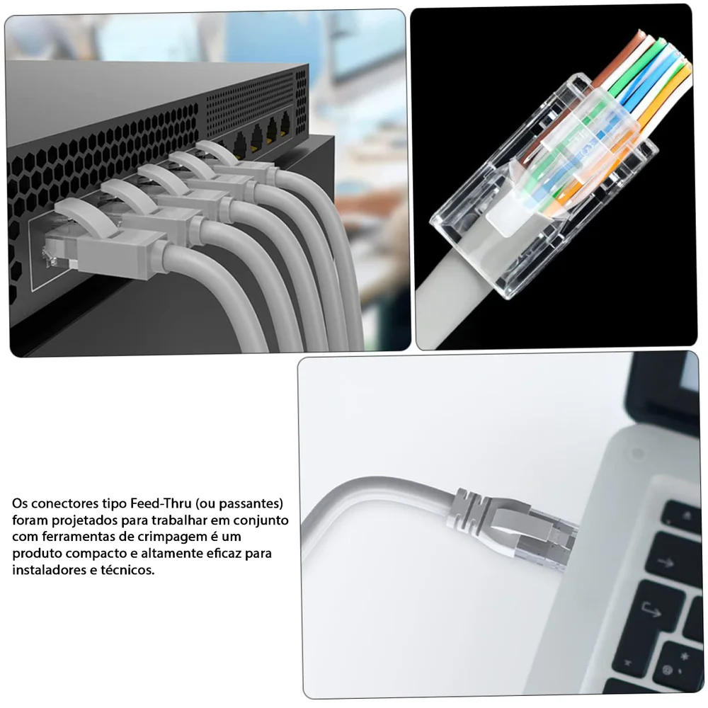 Imagem 2 de 5 do produto Conector Rj45 Macho Cat6 / Cat5e Cabo Rede Ez Vazado 500un