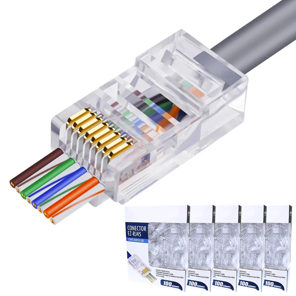 Imagem 4 de 5 do produto Conector Rj45 Macho Cat6 / Cat5e Cabo Rede Ez Vazado 500un
