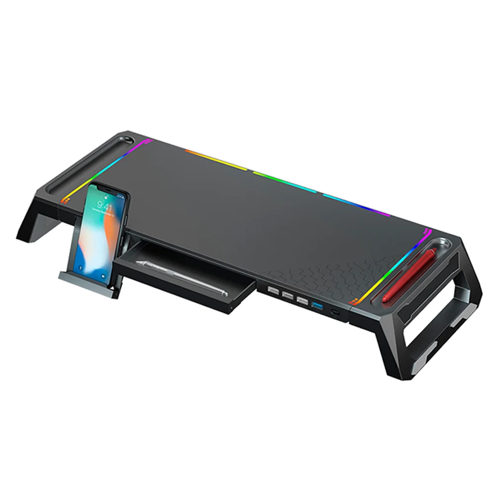 Imagem 1 de 5 do produto Base Monitor Suporte Mesa Gamer Ajustável Tv Apoio Notebook Cor:preto