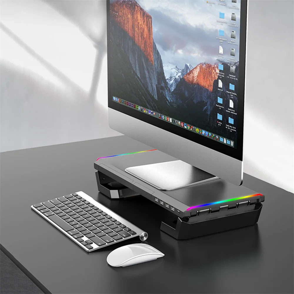Imagem 4 de 5 do produto Base Monitor Suporte Mesa Gamer Ajustável Tv Apoio Notebook Cor:preto