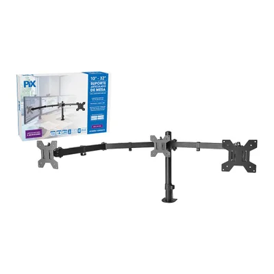 Suporte Para 3 Monitores / Tvs Até 32" Pix Px-150m, Com Regulagem De Altura E Ângulo, Padrão Vesa - 079-0082