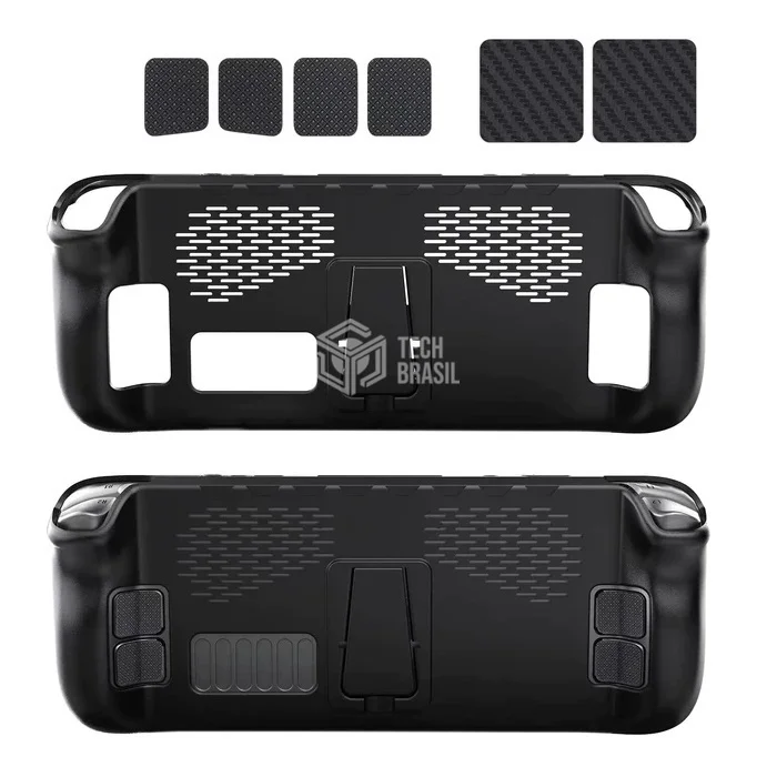 Capa Protetora Case Premium Em Tpu Para Steam Deck Preta Com Suporte + Adesivos