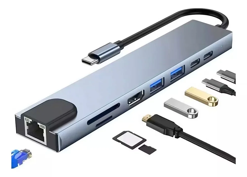 Imagem 2 de 4 do produto Hub Usb C 8 Portas HDMI 4k Rj45 Usb 3.0 Sd Tf Tomate Mtv-619