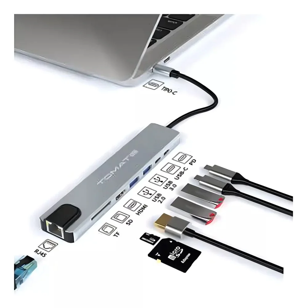 Imagem 3 de 4 do produto Hub Usb C 8 Portas HDMI 4k Rj45 Usb 3.0 Sd Tf Tomate Mtv-619
