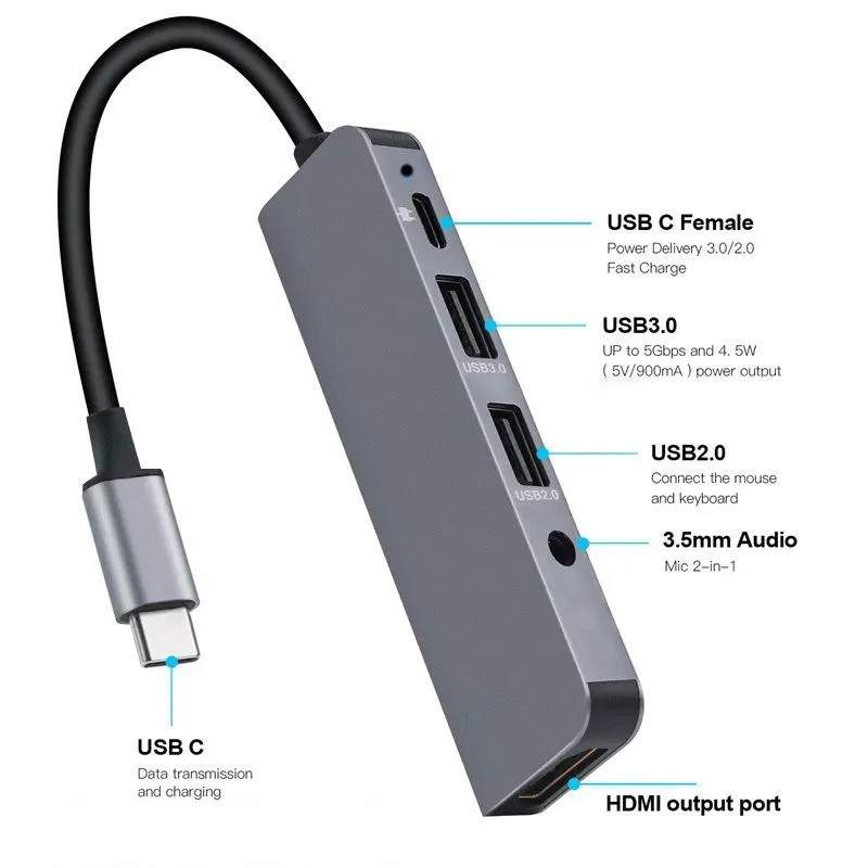 Imagem 4 de 5 do produto Hub Usb C Com Usb 3.0 HDMI 4k Pd E Audio Tomate Mtv-615