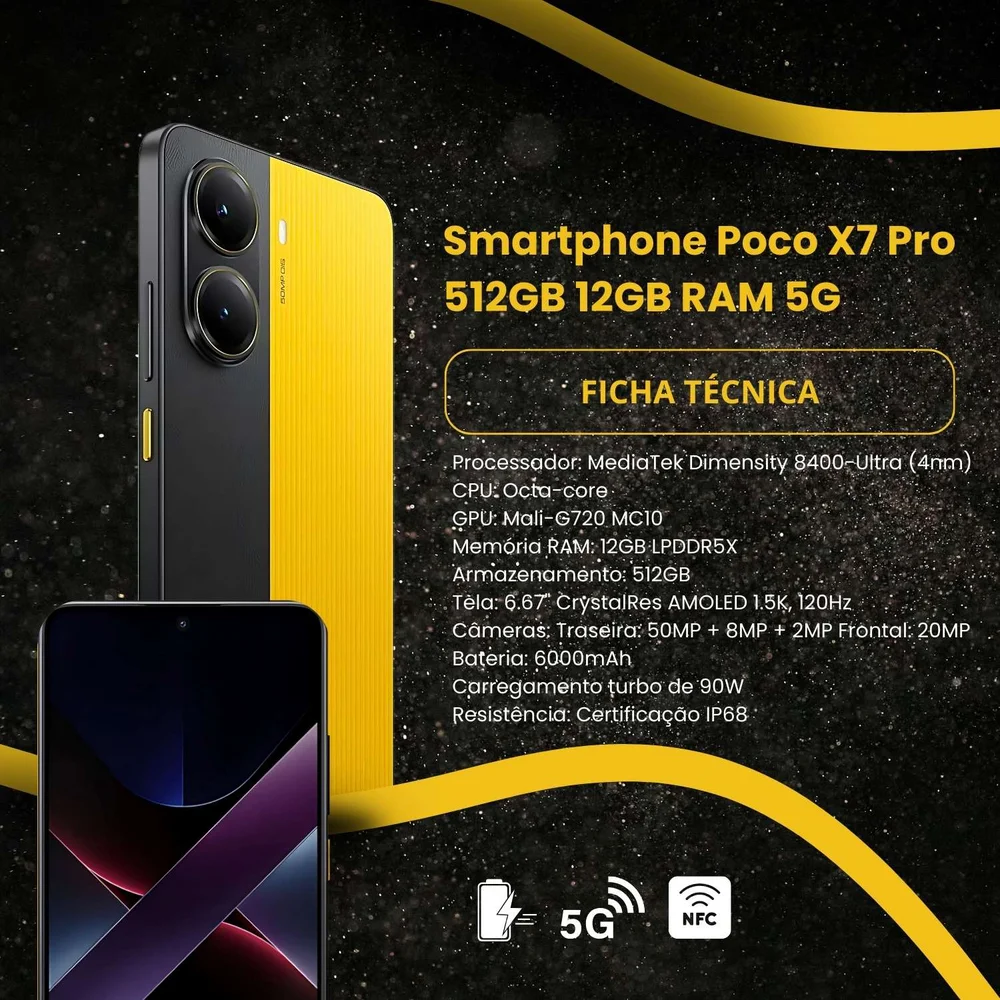 Poco X7 Pro 512GB 5G Amarelo 2412DPC0AG KaBuM