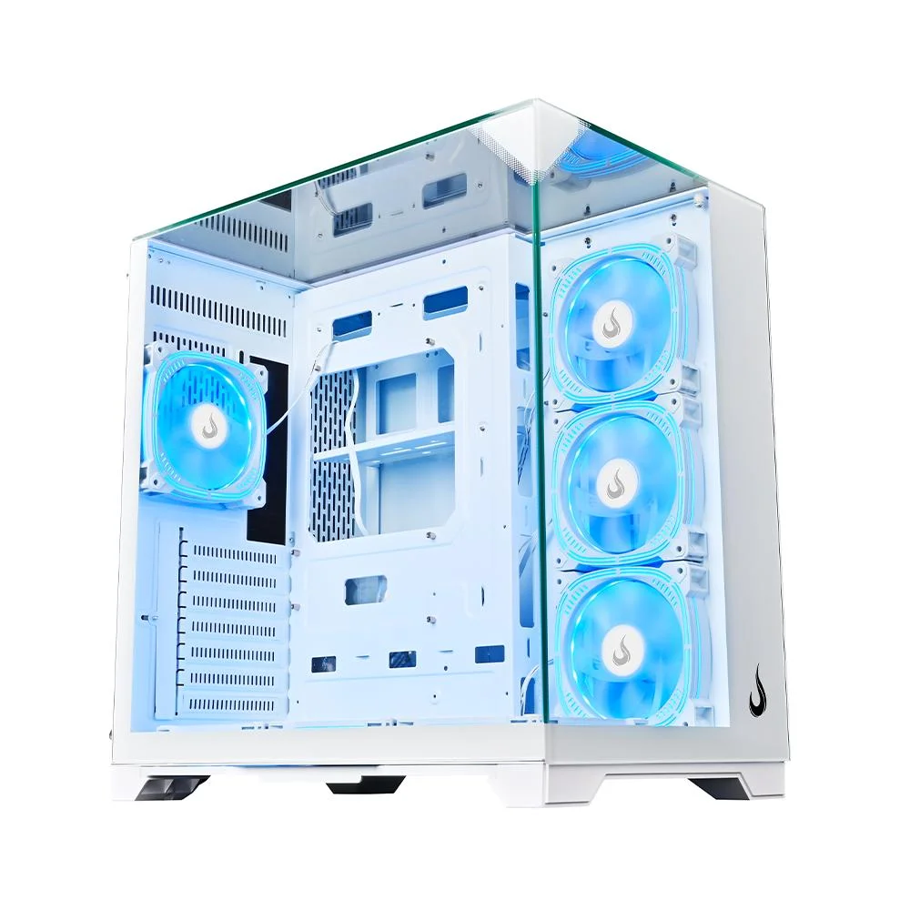 Gabinete Rise Mode Galaxy Full Glass Mid Tower Atx Lateral E Frente Em Vidro Temperado Branco