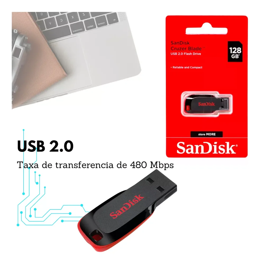 Imagem 2 de 3 do produto Pen Drive Sandisk 128GB Cruzer Blade  2.0.
