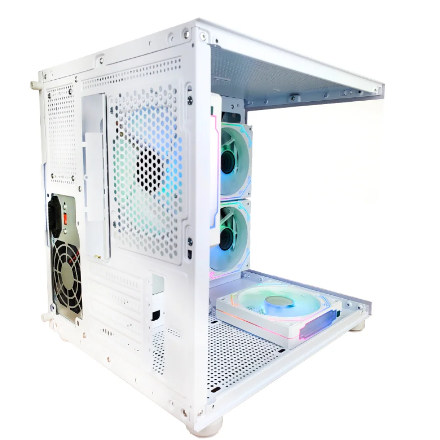 Imagem 2 de 5 do produto Gabinete Gamer Aquário Branco com 7 Fans RGB Inclusas Mini Tower para Placas Micro Atx Mini ITX Vidro Temperado