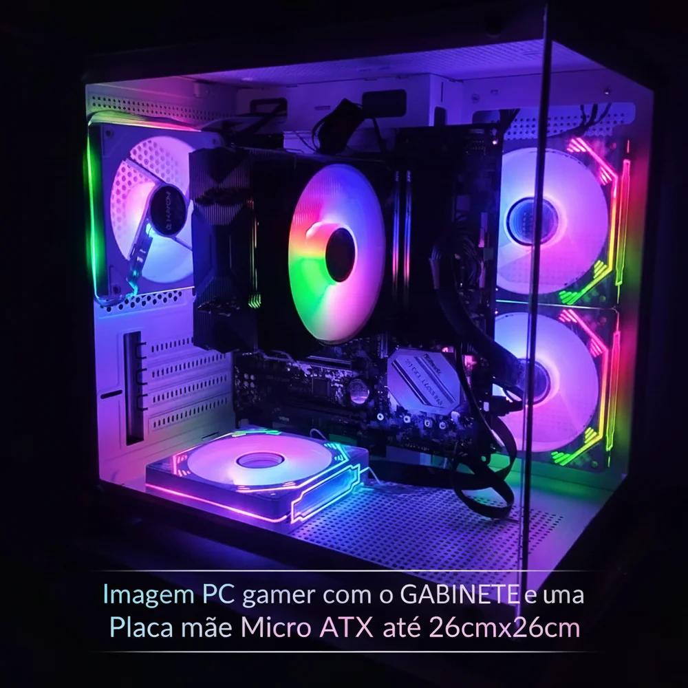 Imagem 4 de 5 do produto Gabinete Gamer Aquário Branco com 7 Fans RGB Inclusas Mini Tower para Placas Micro Atx Mini ITX Vidro Temperado