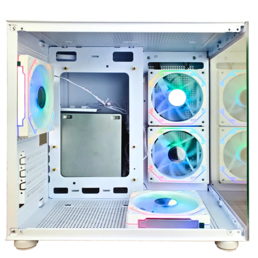 Imagem 5 de 5 do produto Gabinete Gamer Aquário Branco com 7 Fans RGB Inclusas Mini Tower para Placas Micro Atx Mini ITX Vidro Temperado
