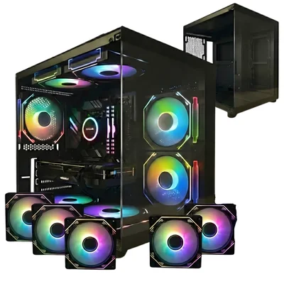 Gabinete Gamer Preto Aquário com 5 Fans RGB Inclusas Mini Tower para Placas Micro Atx Mini ITX Vidro Temperado