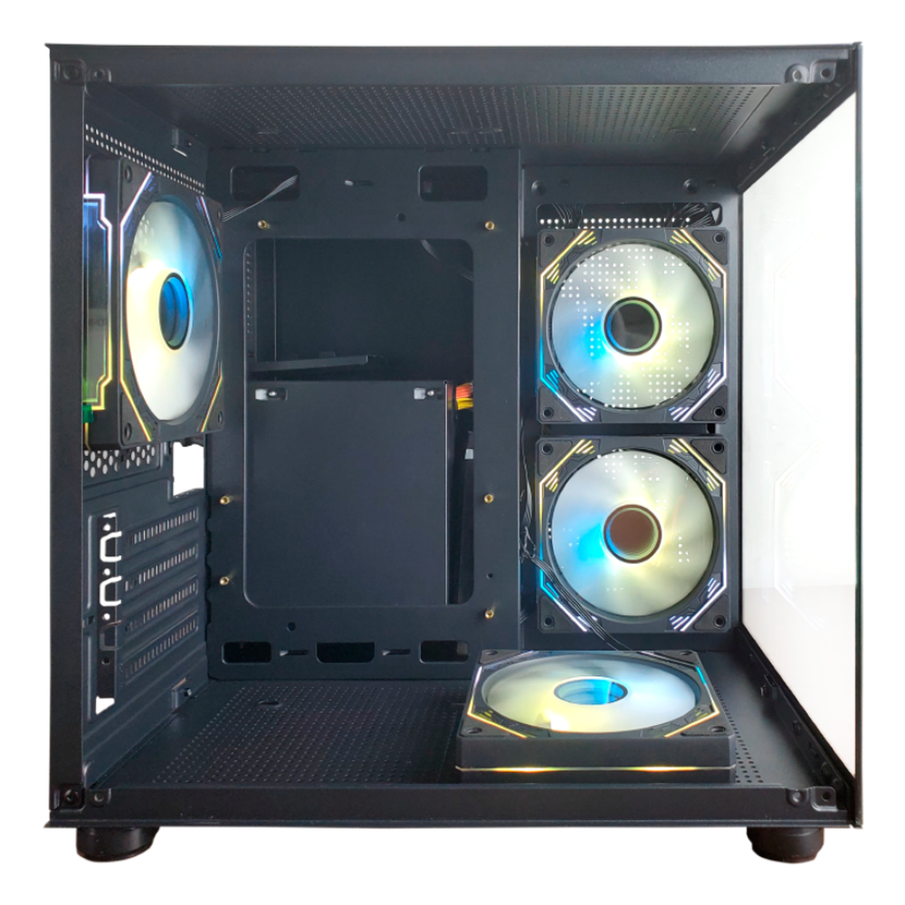 Gabinete Gamer Aquário Com 7 Fans Rgb Micro Mini Atx Preto