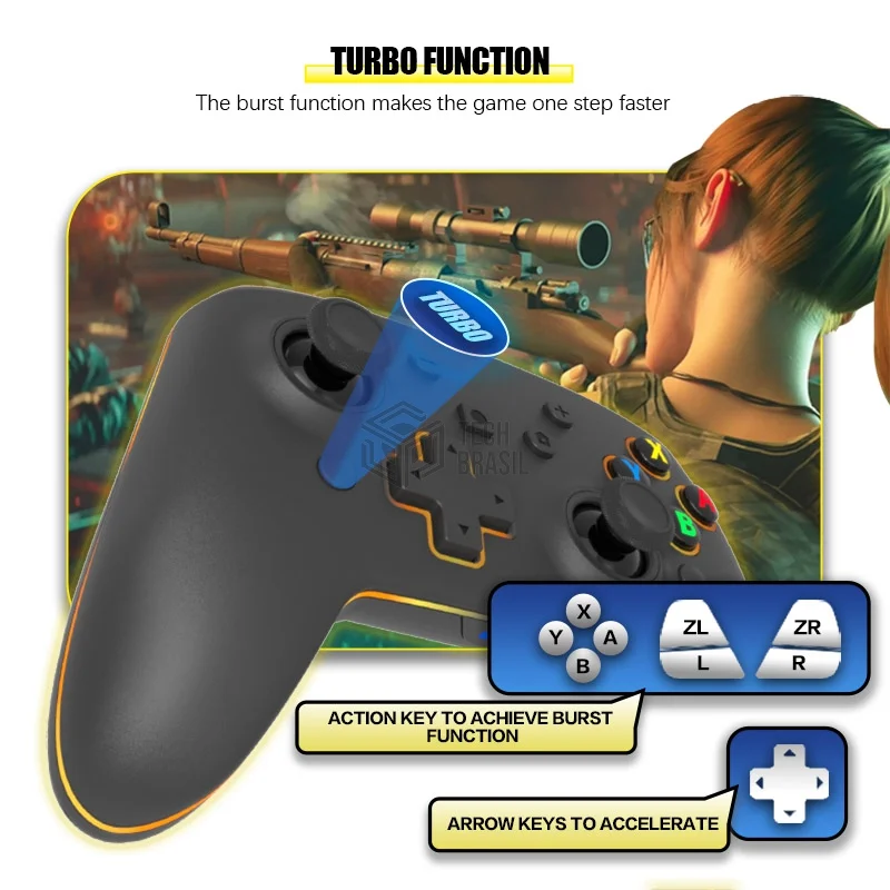 Imagem 3 de 5 do produto Controle Sem Fio Pro Para Nintendo Switch PC Ios Android Steam Sixaxis Bluetooth - 10 Cores LED