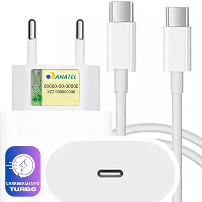 Carregador Compativel Iphone 15 Fonte 20w Cabo Usb.c.