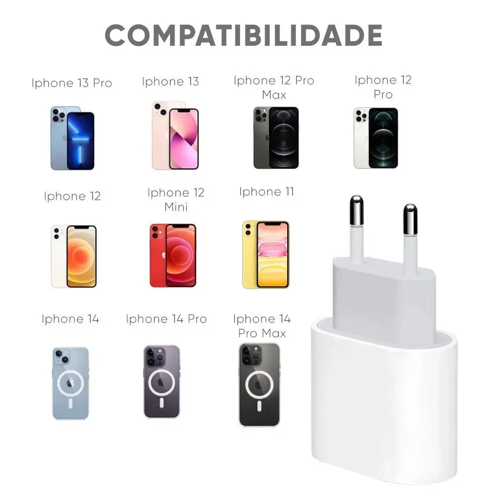 Imagem 3 de 3 do produto Carregador Turbo 20w Cabo/lightning Usb.c Compatível Iphone 11 12 13 Pro Max X Xr Xs