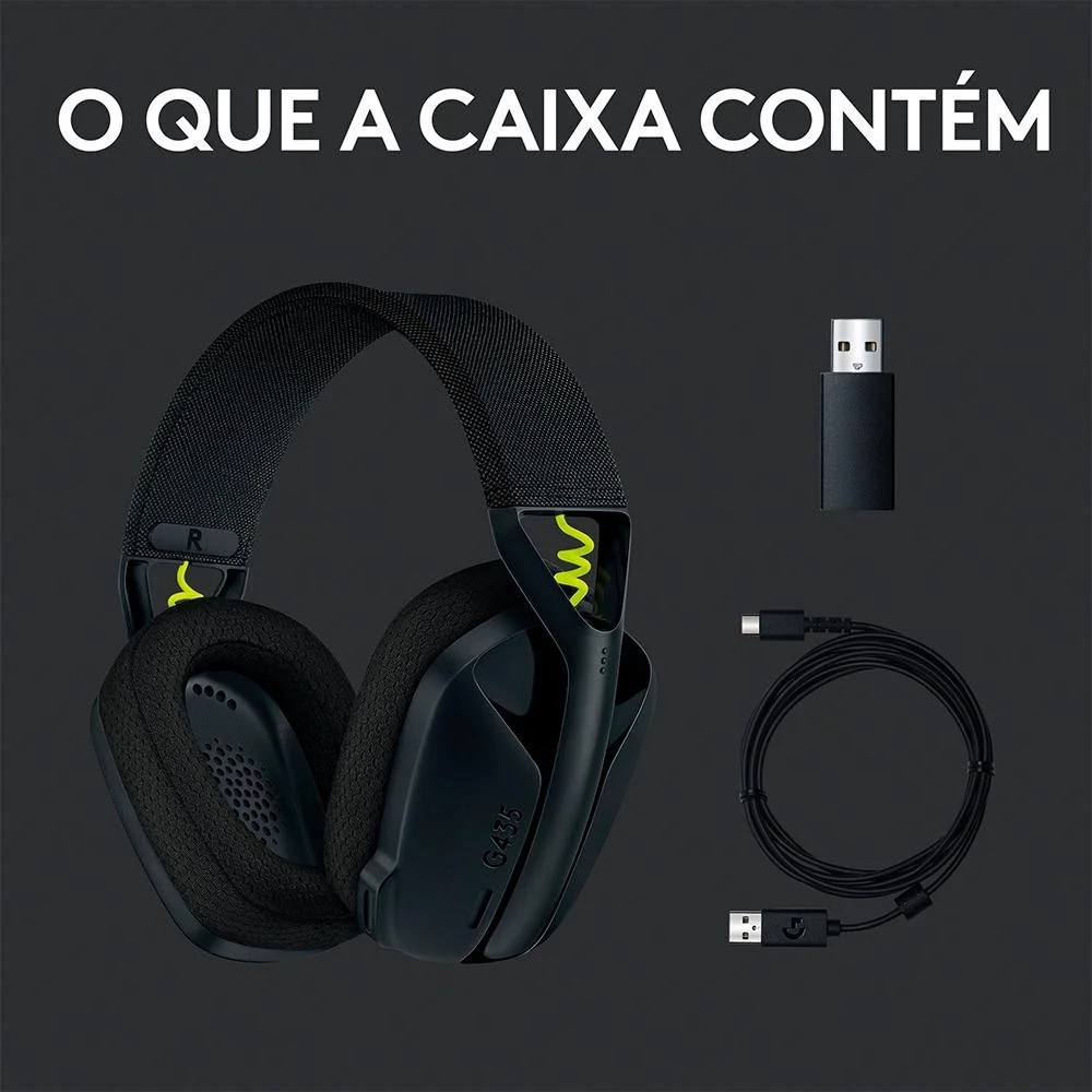Imagem 2 de 5 do produto Headset Gamer Sem Fio Logitech G435, Lightspeed E Bluetooth, Dolby Atmos, Usb, PC, Ps4, Ps5, Mobile, Drivers 40mm, Preto