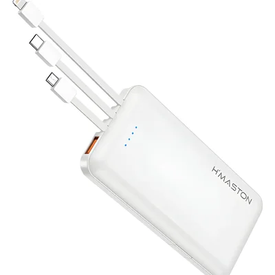 Carregador Portátil 10.000mah com 3 Cabos USB V8, TipoC, Lightning iOS