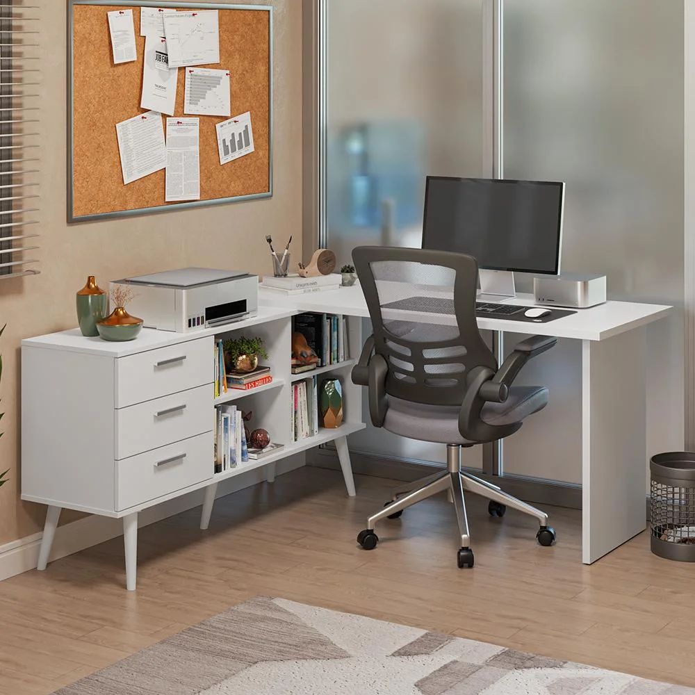 Imagem 3 de 5 do produto Mesa De Escritório Em L 3 Gavetas Branco Lisboa Madesa Xa