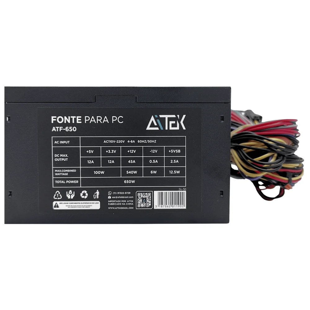 Imagem 5 de 5 do produto Fonte De Alimentação Para Computador PC Atx De 650w Real
