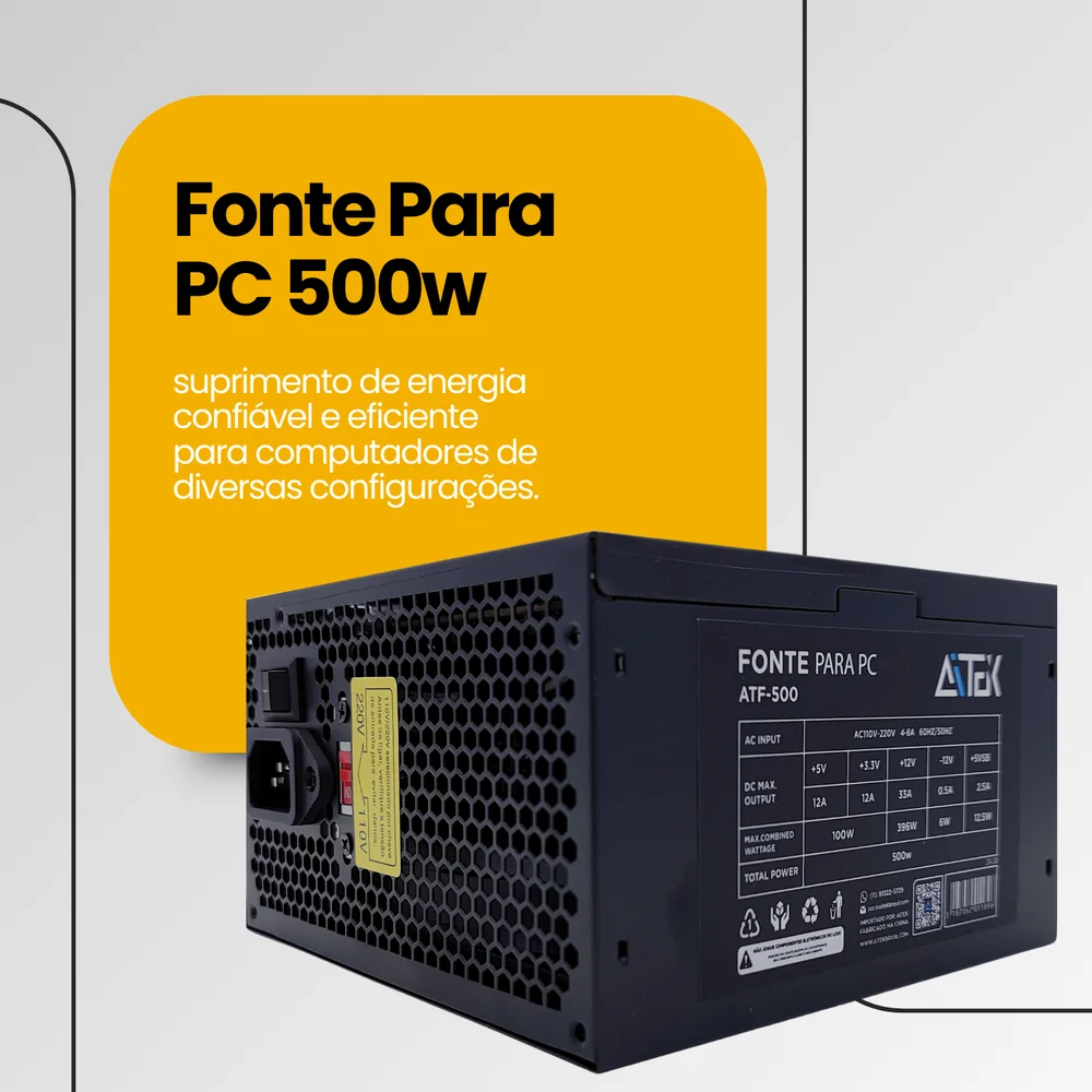 Imagem 2 de 5 do produto Fonte De Alimentação Para Computador PC Atx 500w
