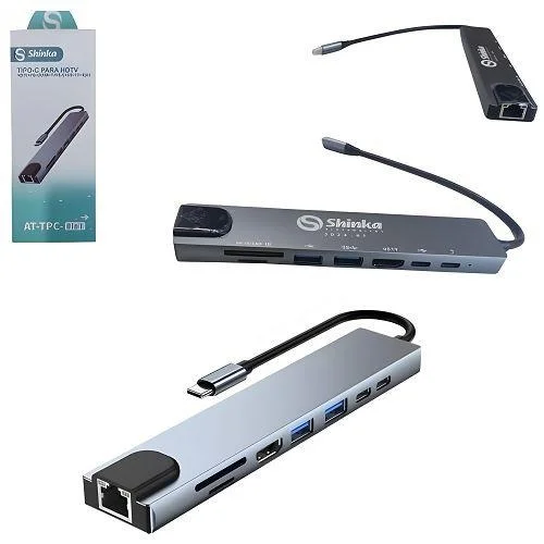 Imagem 3 de 4 do produto Hub Adaptador Usb Tipo C 8 Em 1 HDMI Rede Usb Leitor Cartões