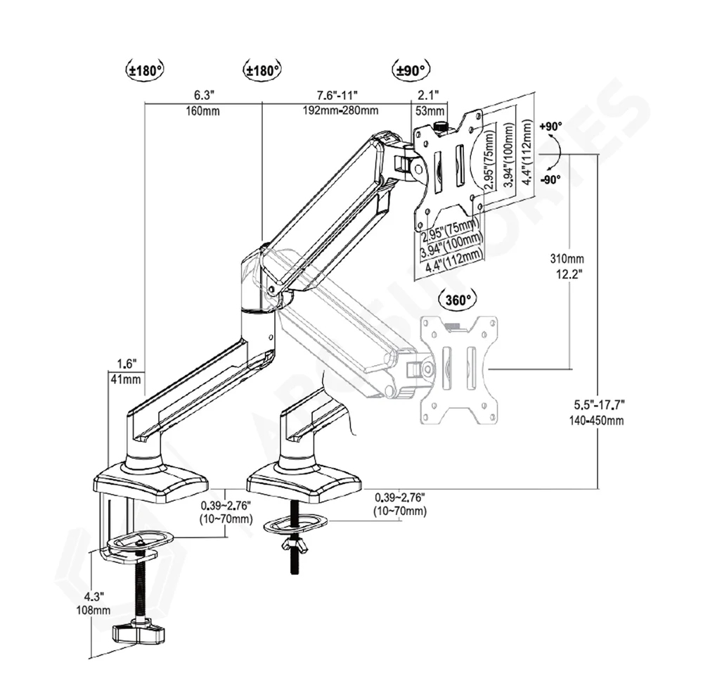 Imagem 4 de 4 do produto Suporte De Mesa Branco Para Monitor Articulado C/pistao A Gas 12 A 32 Bluecase Bsmtg01-3w