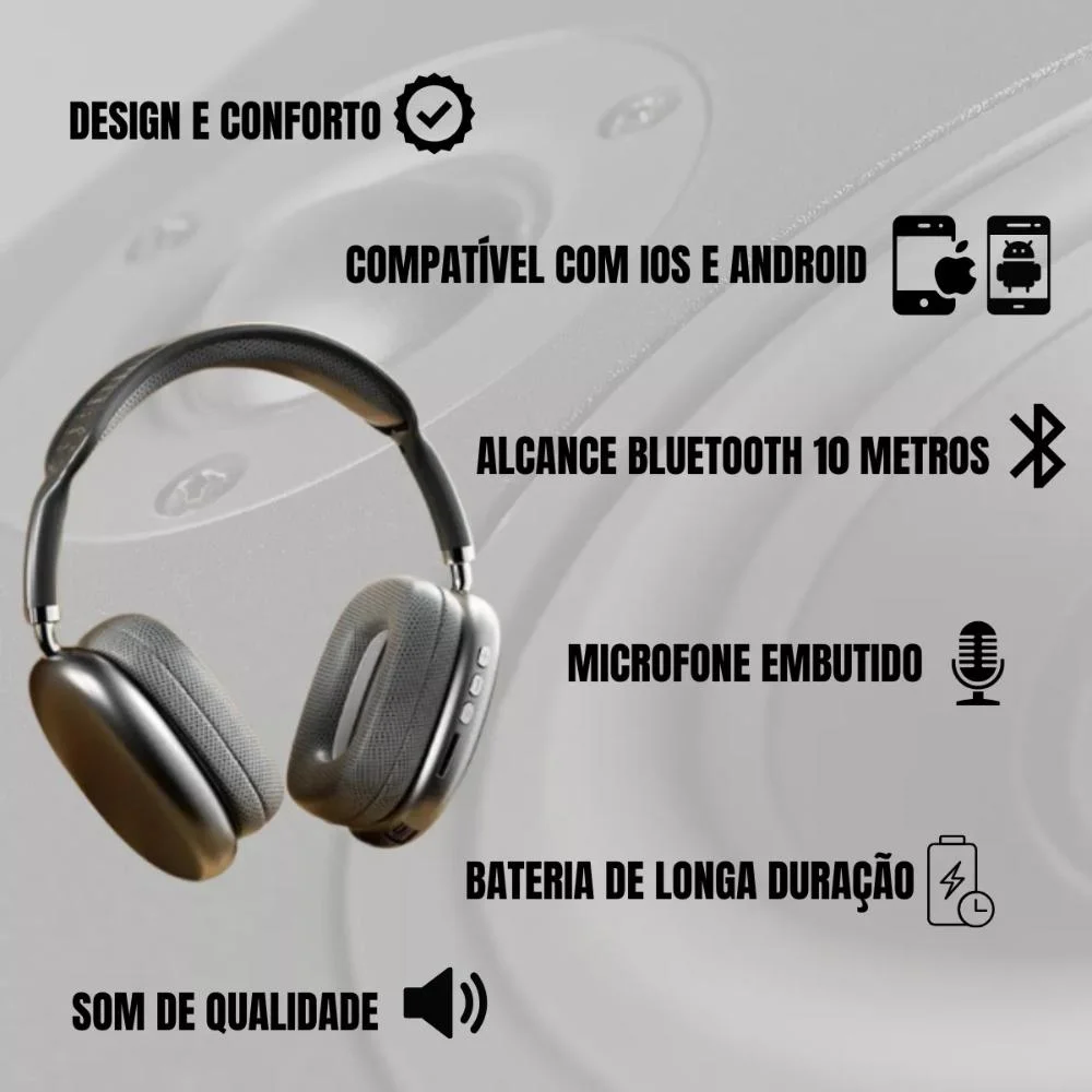 Imagem 2 de 4 do produto Fone De Ouvido Headphone Sem Fio Bluetooth V5.3 Pei-p9 Preto