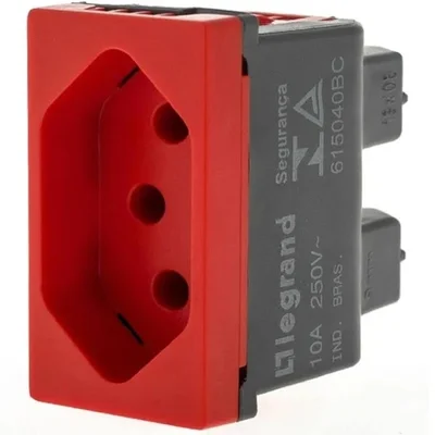 Tomada 2p+t 10a 250v Borne Automático - Pinos Cilíndricos - Vermelha - Pial Legrand