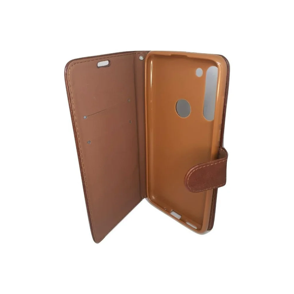 Imagem 3 de 5 do produto Capinha Carteira De Couro Celular Motorola Moto G8 Marrom