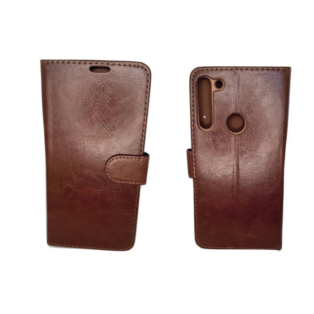 Imagem 4 de 5 do produto Capinha Carteira De Couro Celular Motorola Moto G8 Marrom
