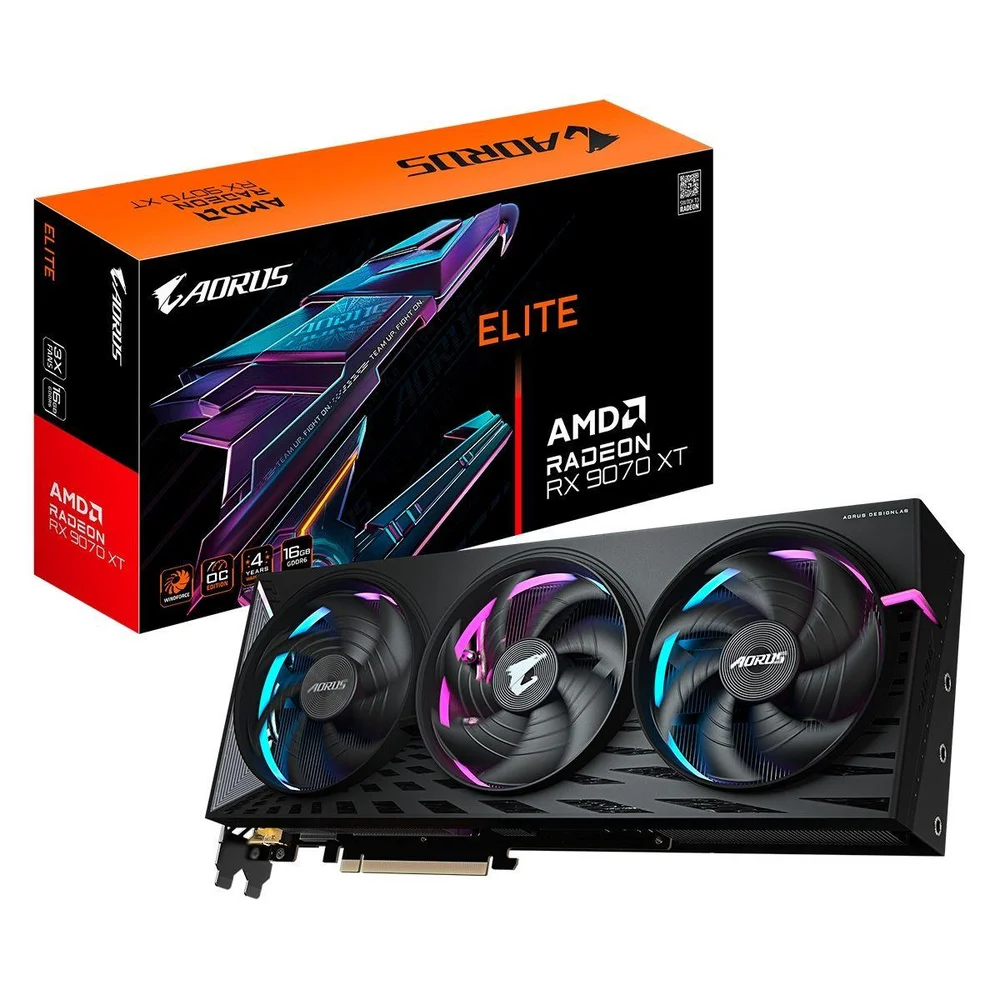 Placa De Vídeo Gigabyte Amd Radeon Rx 9070 Xt Elite, 16gb, Gddr6, Fsr, Ray Tracing, Gv-r9070xtaorus E-16gd
