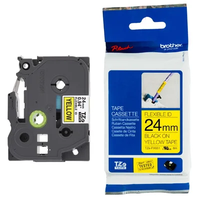 Fita Brother Tze-fx651 24mm Preto Sobre Amarelo