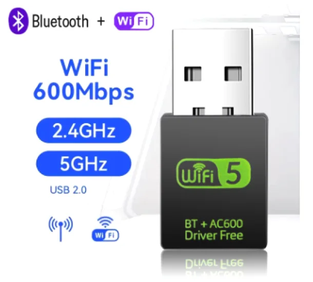 Imagem 3 de 5 do produto Adaptador Wifi 2.4/5ghz 600mbps 5g Wireless Bluetoth