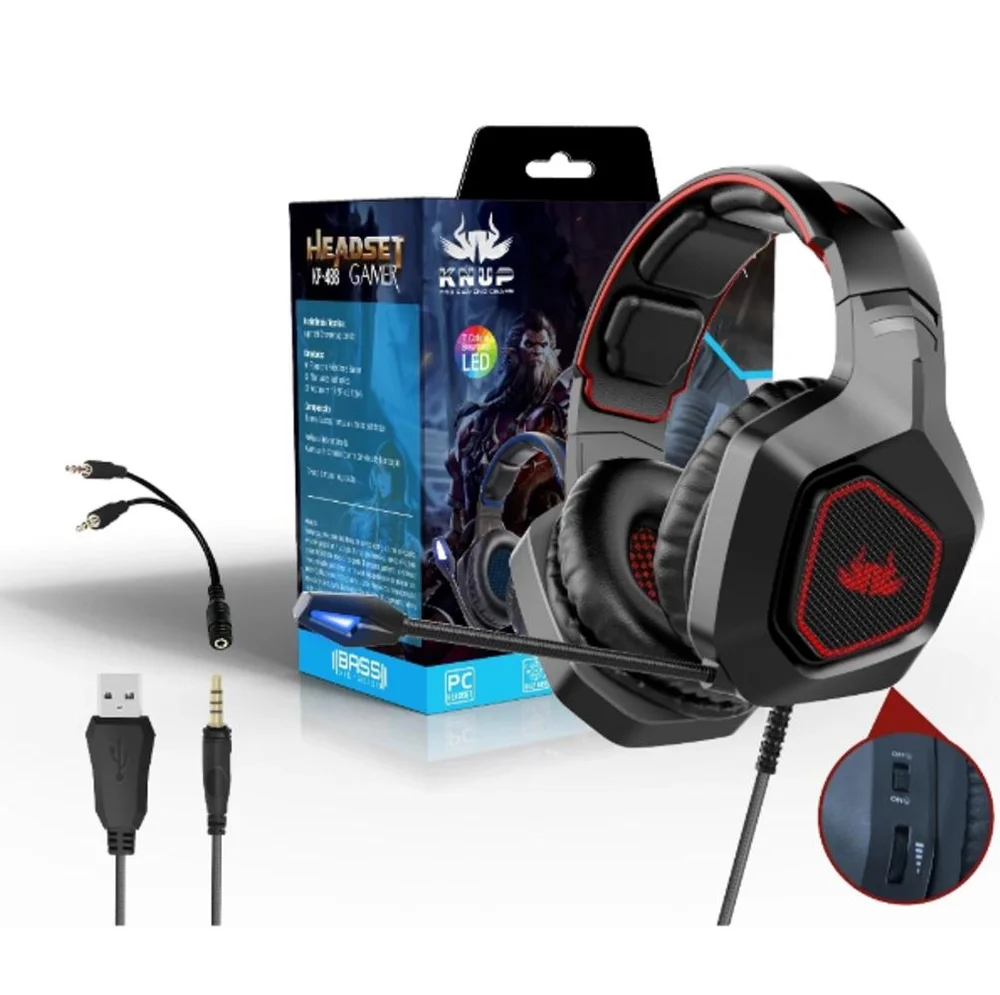 Imagem 2 de 4 do produto Fone De Ouvido Gamer Com Fio RGB Superbass Knup 488 Cor Preto Azul
