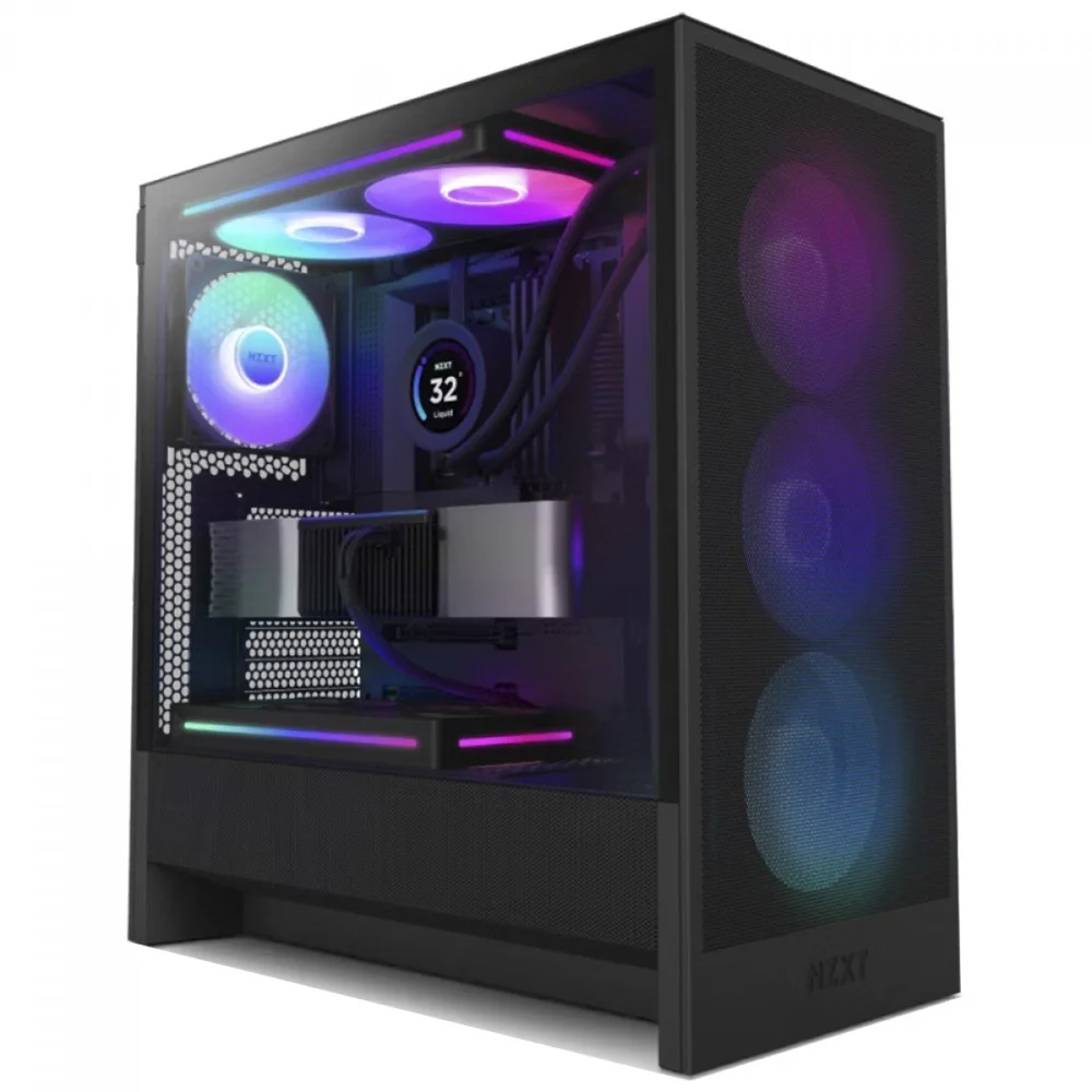 Gabinete Gamer Nzxt H5 Flow RGB, Vidro Temperado, Eatx, Sem Fonte, Com 4 Fans, Preto, Cc-h52fb-r1