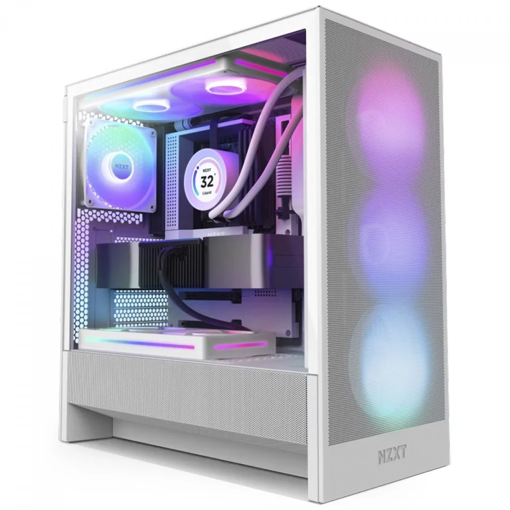 Gabinete Gamer Nzxt H5 Flow RGB, Mid Tower, Vidro Temperado, Com 4 Fans, Branco, Cc-h52fw-r1
