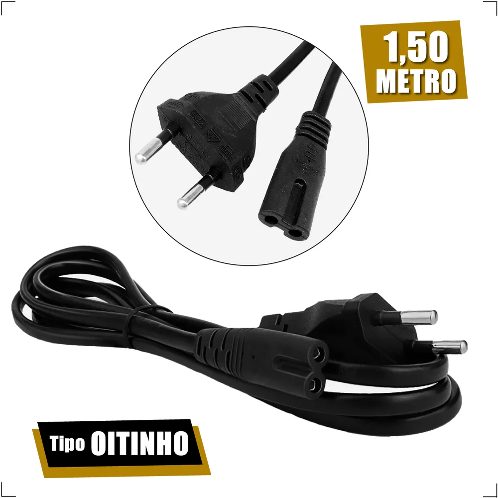 Imagem 2 de 5 do produto Cabo De Força Oitinho Inmetro 2 X 0,50mm De 1,5 Metro